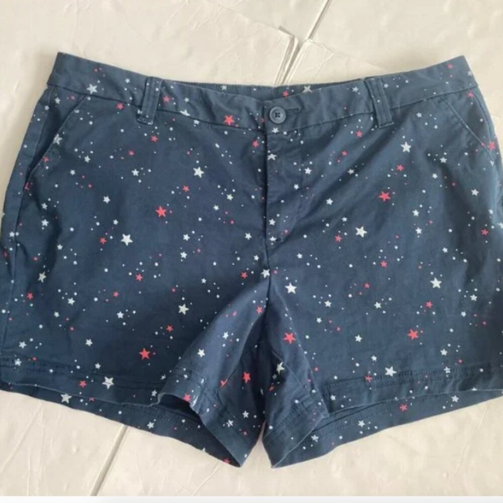 Magellan Outdoors Navy Blue Red White Stars Chino Shorts Mid Rise 14